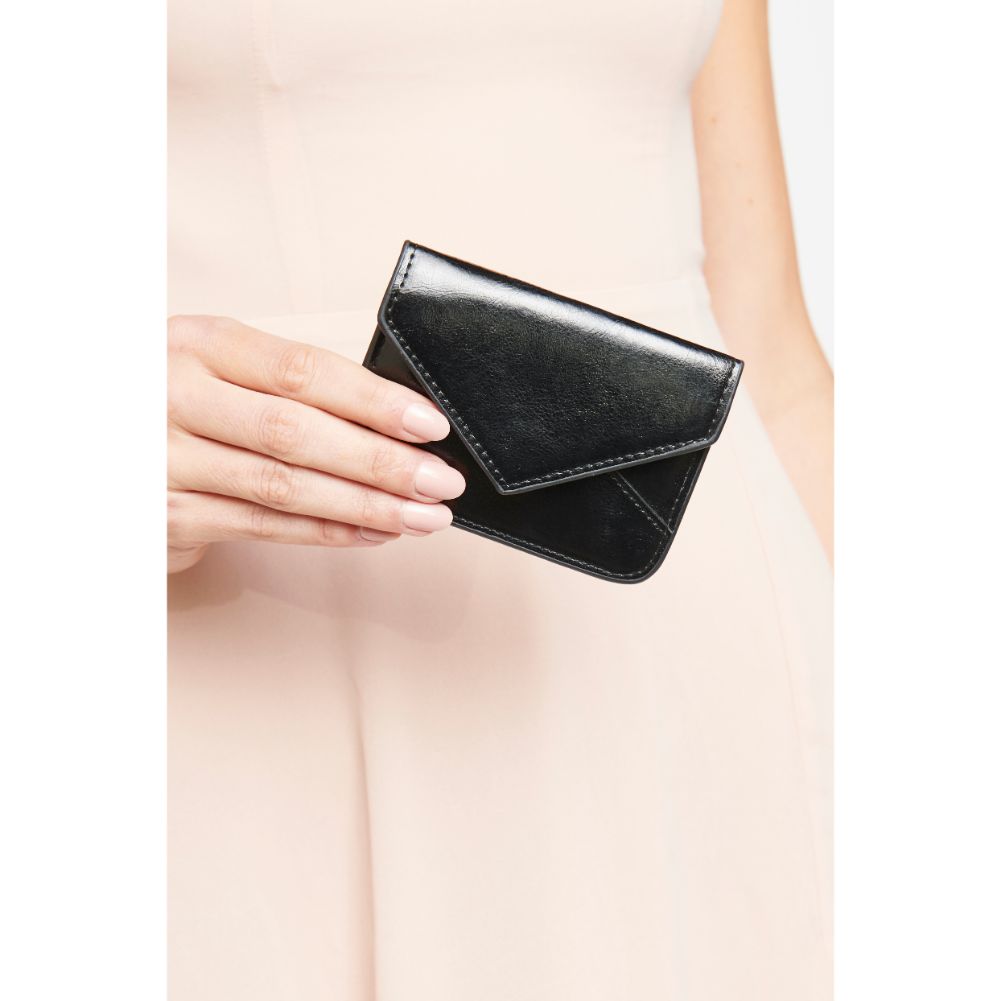 Woman wearing Black Urban Expressions Fifi Metallic Card Holder 840611119414 View 1 | Black