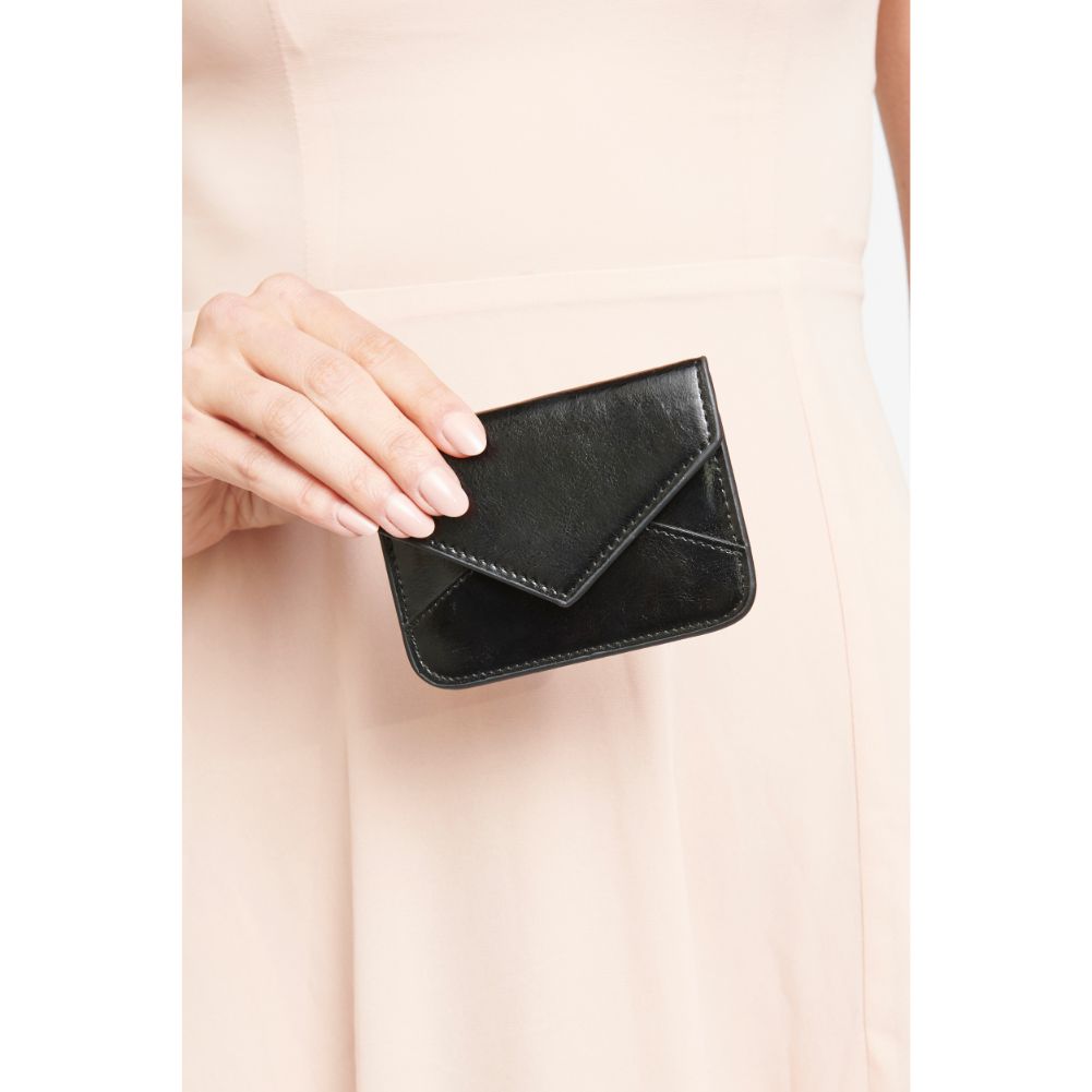 Woman wearing Black Urban Expressions Fifi Metallic Card Holder 840611119414 View 2 | Black