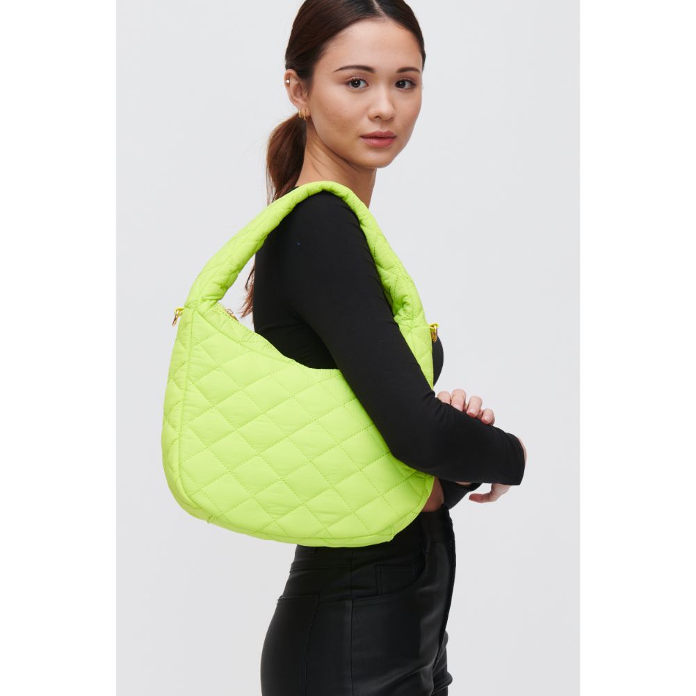 Woman wearing Neon Yellow Urban Expressions Sonoma - Quilted Nylon Hobo 840611118493 View 1 | Neon Yellow