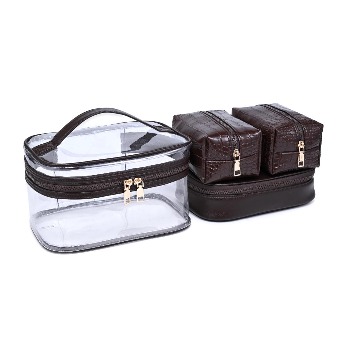 Woman wearing Chocolate Urban Essentials Croc Chic - 4 Piece Train Case Set 840504215704 View 2 | Chocolate