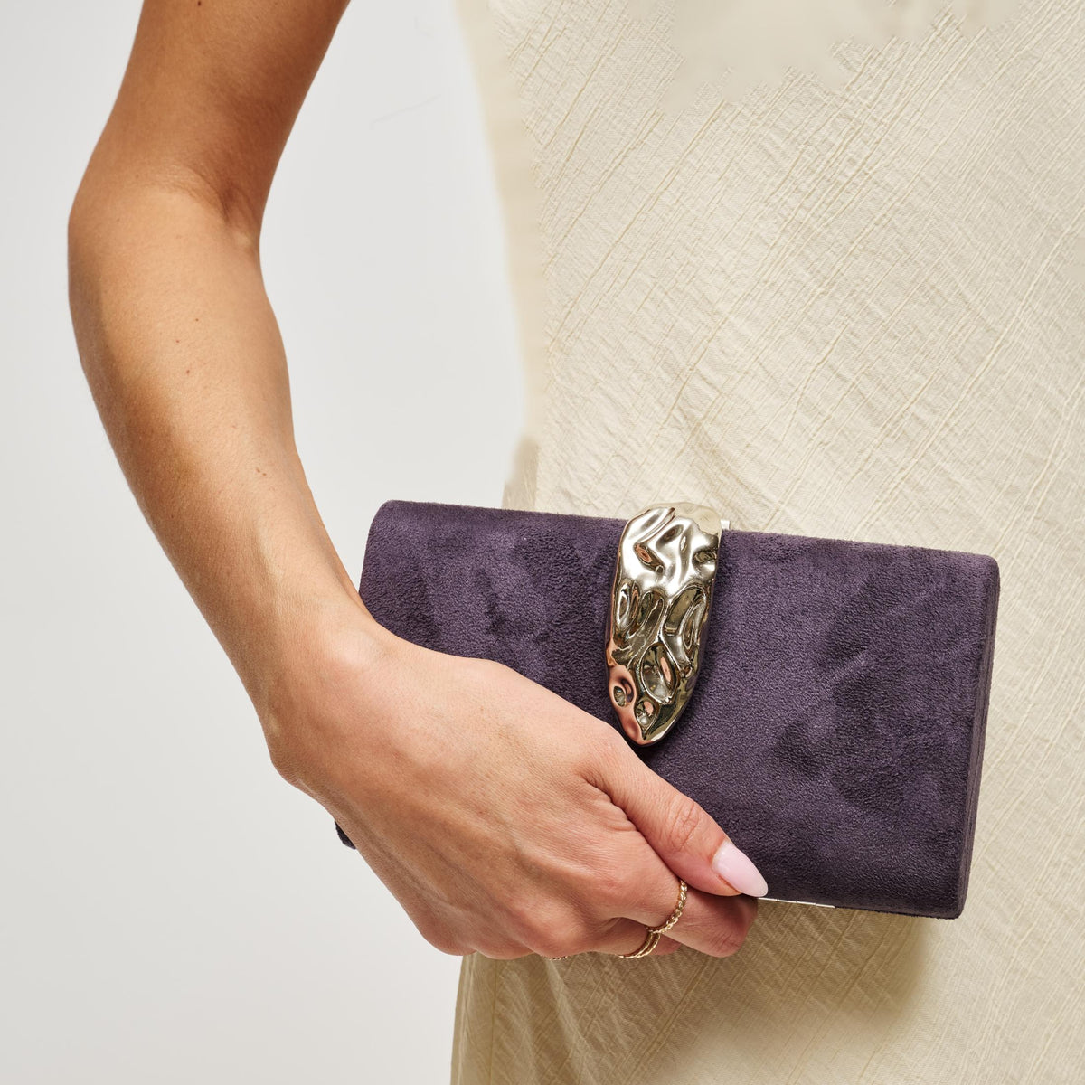 Woman wearing Grape Urban Expressions Babe Clutch 840504214141 View 1 | Grape