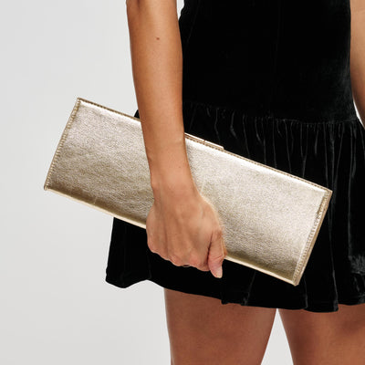 Woman wearing Gold Urban Expressions Nazlee - Met Clutch 840504212666 View 1 | Gold