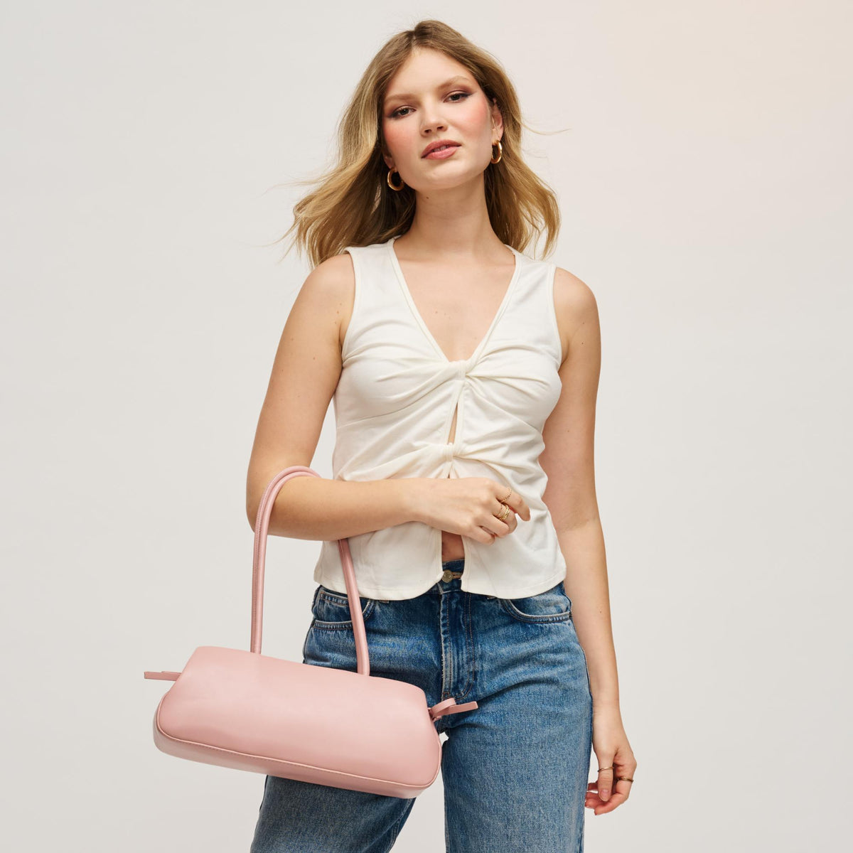 Woman wearing Pink Urban Expressions Halo Shoulder Bag 840504207846 View 1 | Pink