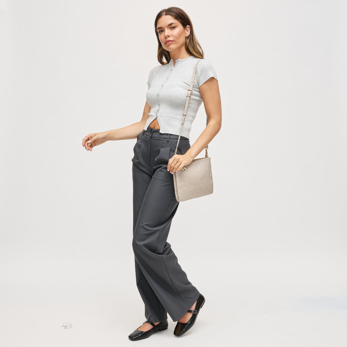 Woman wearing Bone Urban Expressions Judy Crossbody 840611199607 View 3 | Bone