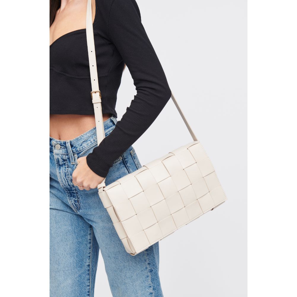 Woman wearing Oatmilk Urban Expressions Olga - Woven Crossbody 818209019316 View 1 | Oatmilk