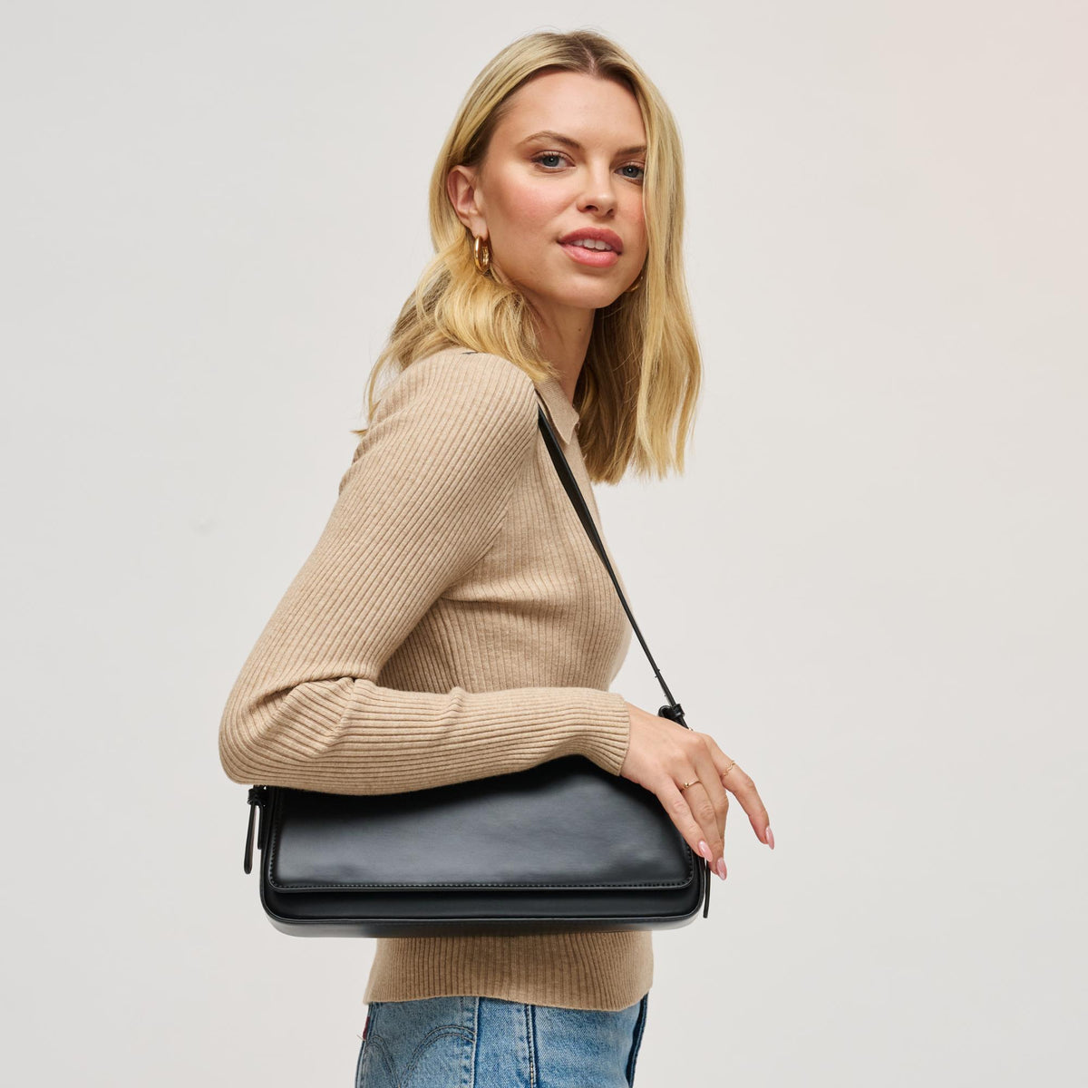 Woman wearing Black Urban Expressions Sorella Shoulder Bag 840611199331 View 2 | Black