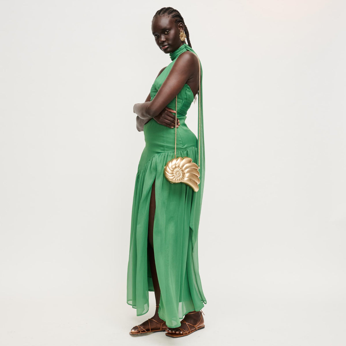 Woman wearing Gold Urban Expressions Isla Evening Bag 840504204814 View 2 | Gold