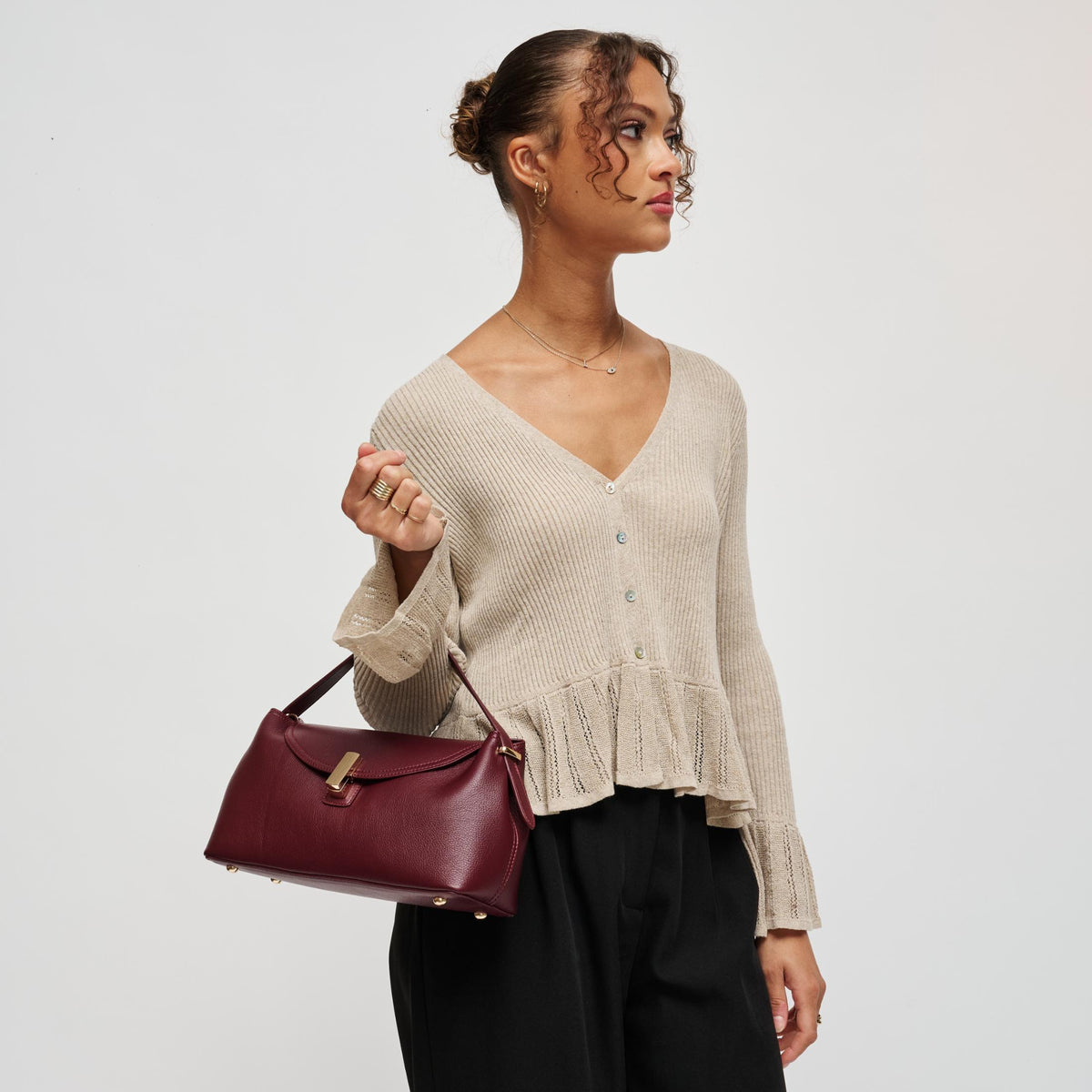 Woman wearing Wine Urban Expressions Everleigh Crossbody 840504212857 View 3 | Wine