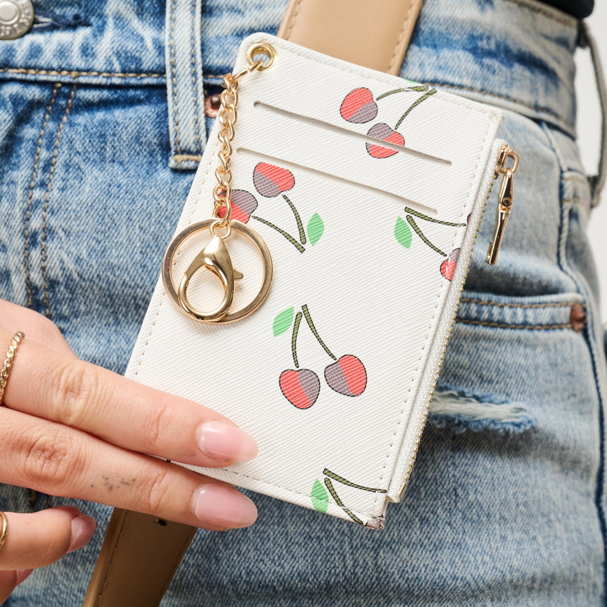 Woman wearing White Cherries Urban Expressions Noa Card Holder 840504207808 View 2 | White Cherries