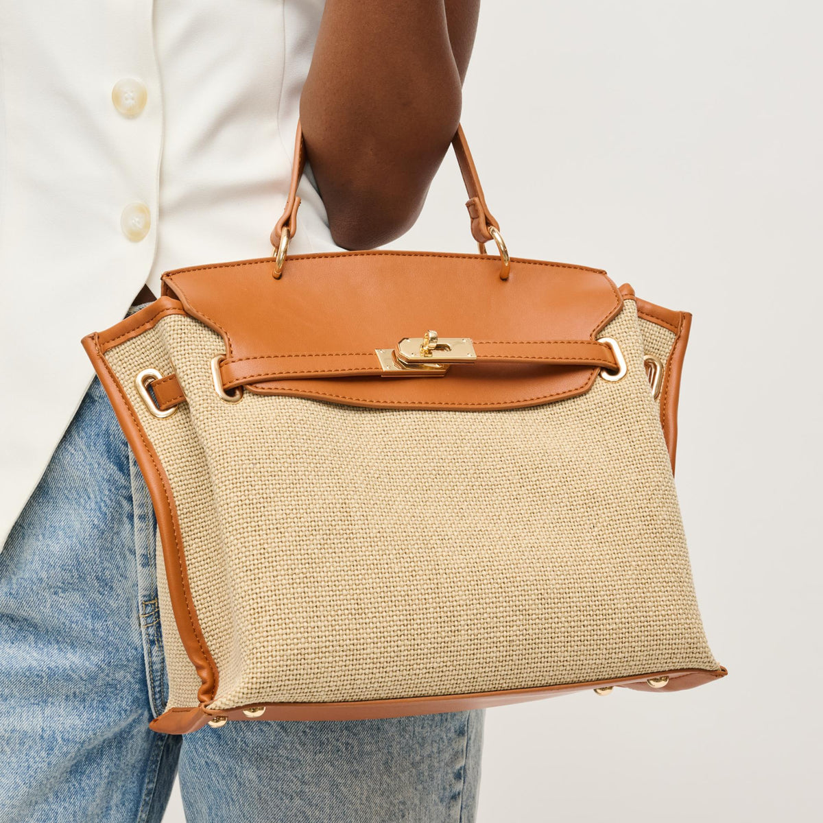 Woman wearing Natural Tan Urban Expressions Yoana Satchel 840611152800 View 1 | Natural Tan