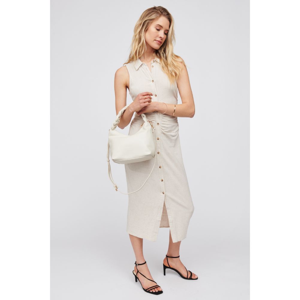 Woman wearing Oatmilk Urban Expressions Laura Shoulder Bag 818209016698 View 3 | Oatmilk
