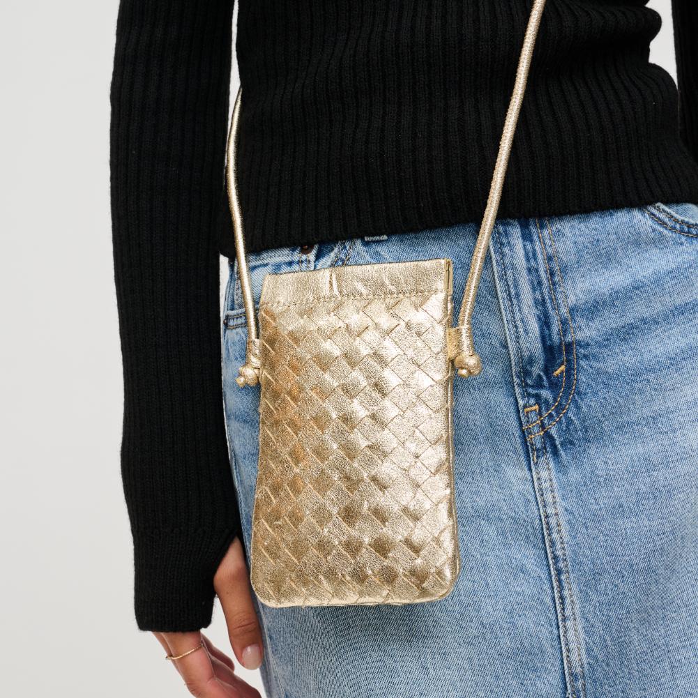 Woman wearing Gold Urban Expressions Jackie Crossbody 840611141996 View 4 | Gold