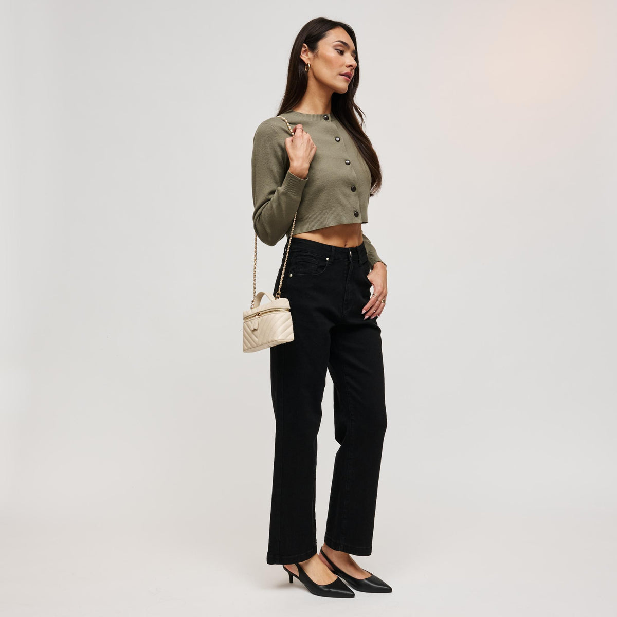 Woman wearing Cream Urban Expressions Sella Crossbody 840504214967 View 4 | Cream