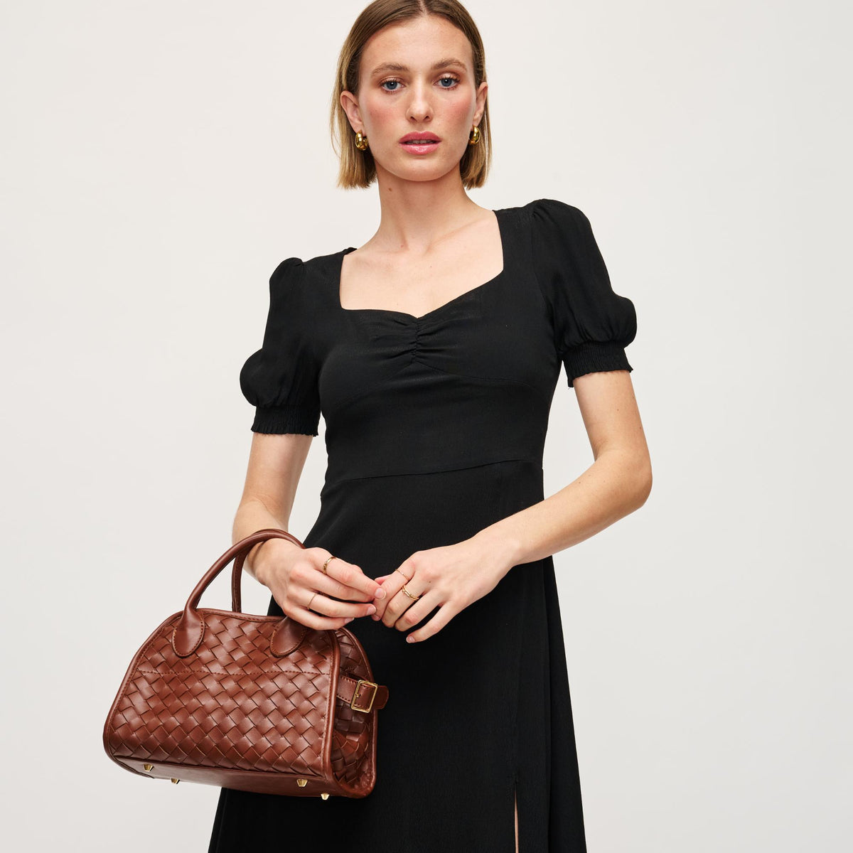 Woman wearing Chocolate Urban Expressions Kristie Crossbody 840611144942 View 2 | Chocolate
