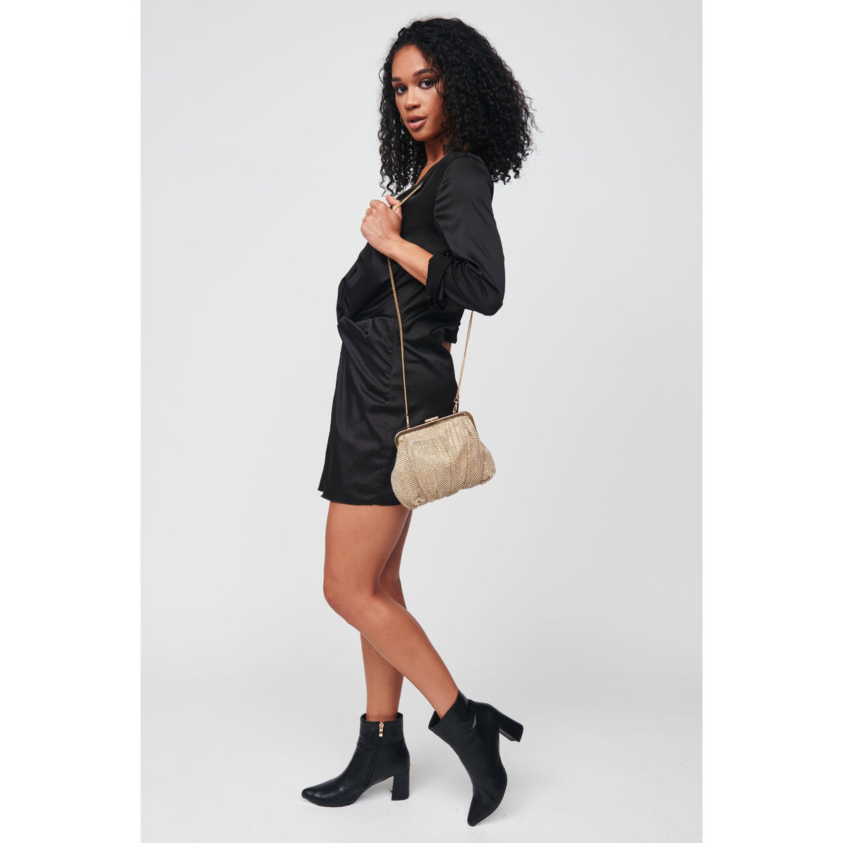 Woman wearing Gold Urban Expressions Margaret Evening Bag 818209012751 View 3 | Gold