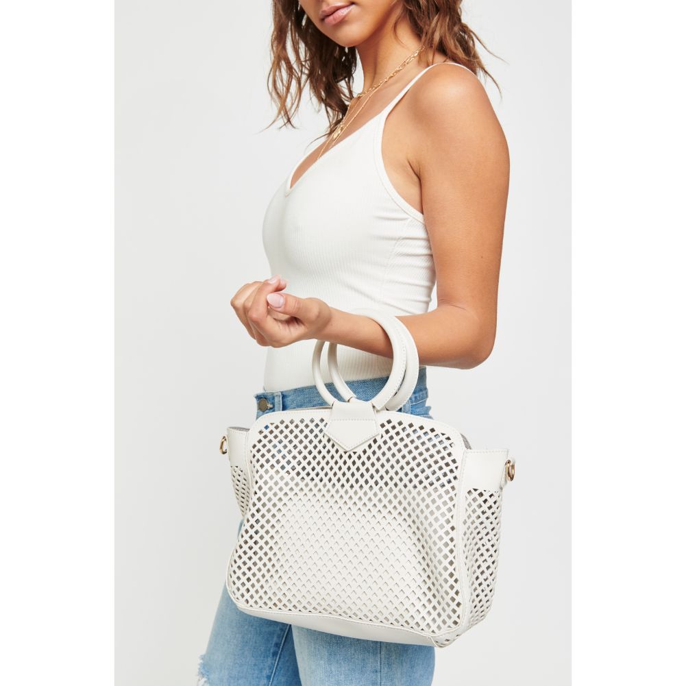 Woman wearing White Urban Expressions Jaclyn Satchel 840611169631 View 3 | White