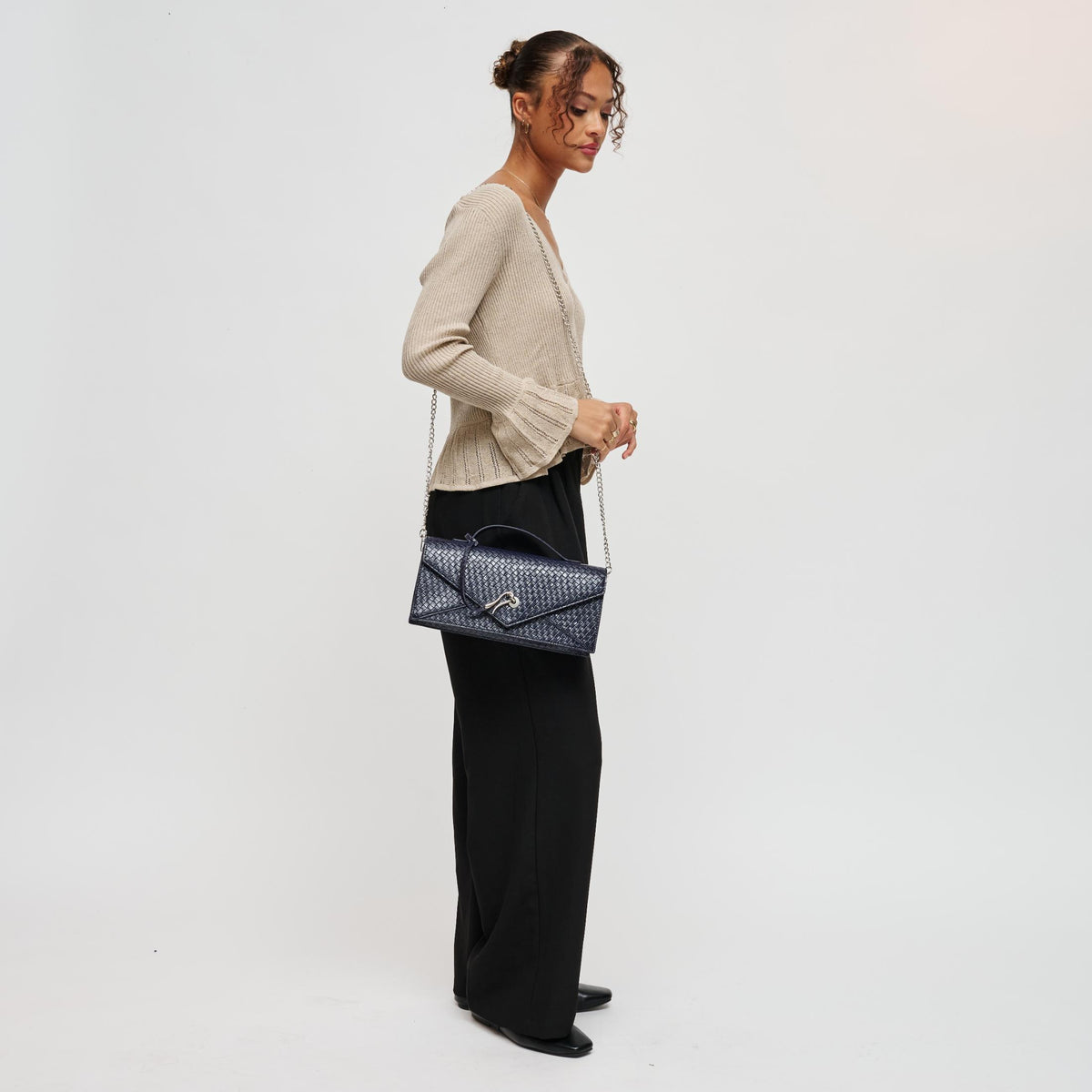 Woman wearing Navy Urban Expressions Khaleesi Clutch 840504211898 View 4 | Navy