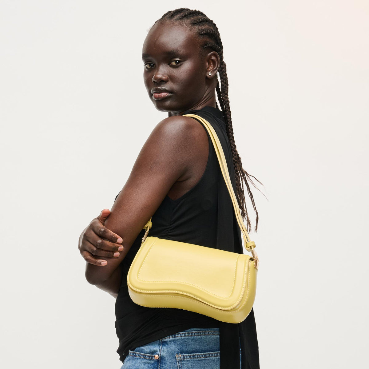 Woman wearing Chartreuse Urban Expressions Max Shoulder Bag 840504208454 View 3 | Chartreuse