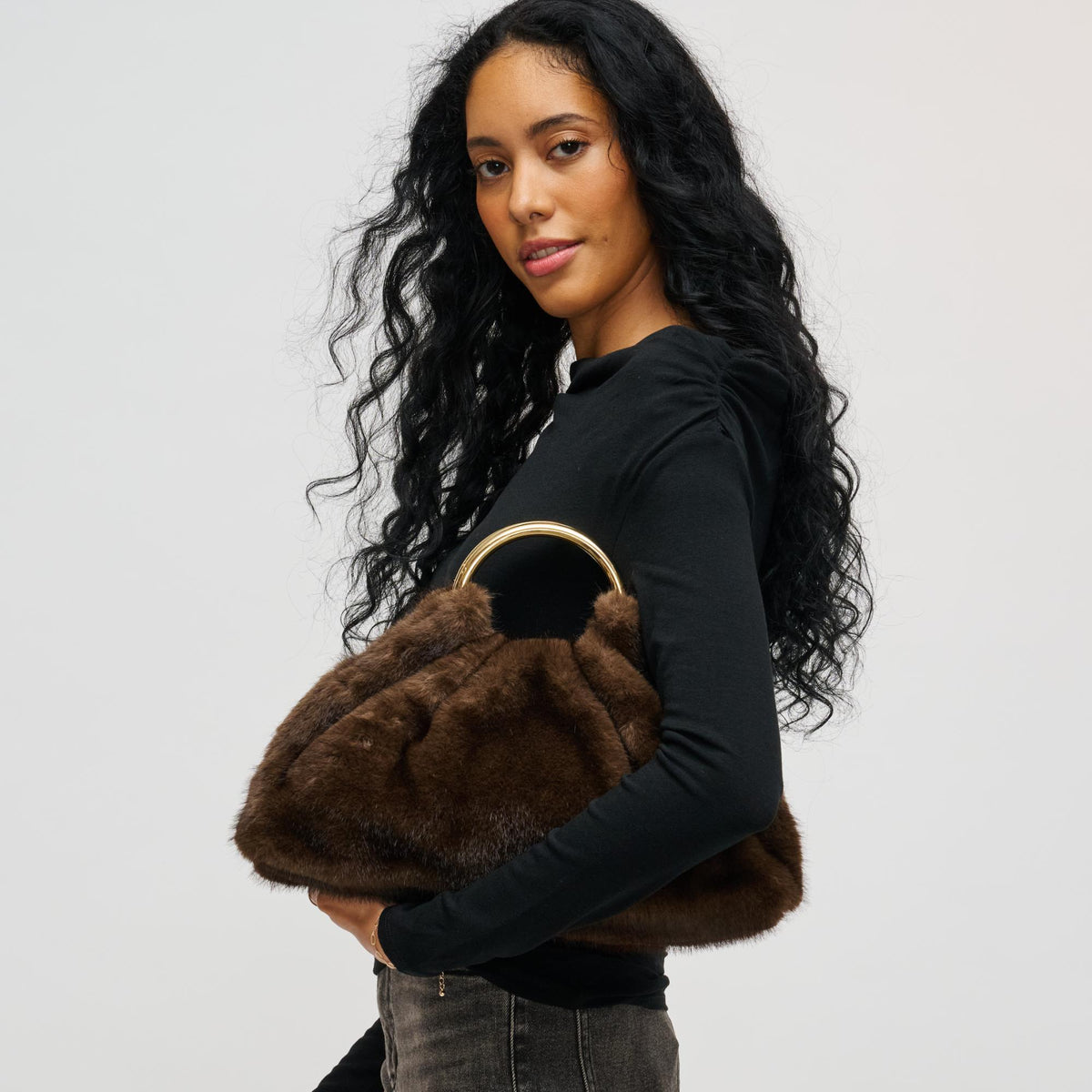 Woman wearing Chocolate Urban Expressions Keala Tote 840504200014 View 3 | Chocolate