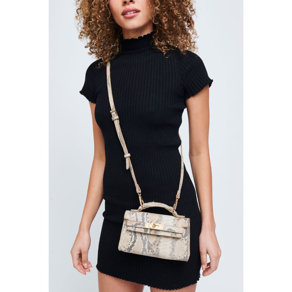 Woman wearing Natural Multi Urban Expressions Georgina Snake Crossbody 840611181299 View 1 | Natural Multi
