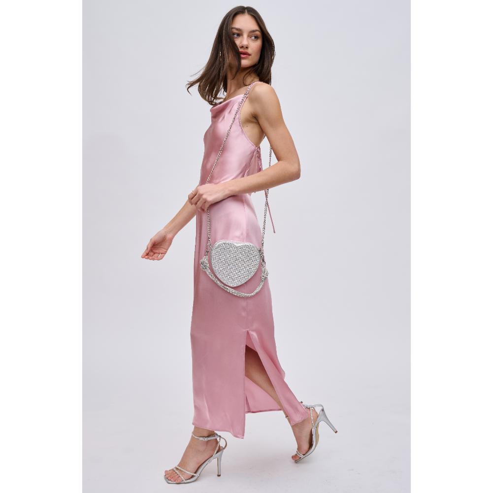Woman wearing Silver Urban Expressions Corinne Evening Bag 840611191373 View 4 | Silver