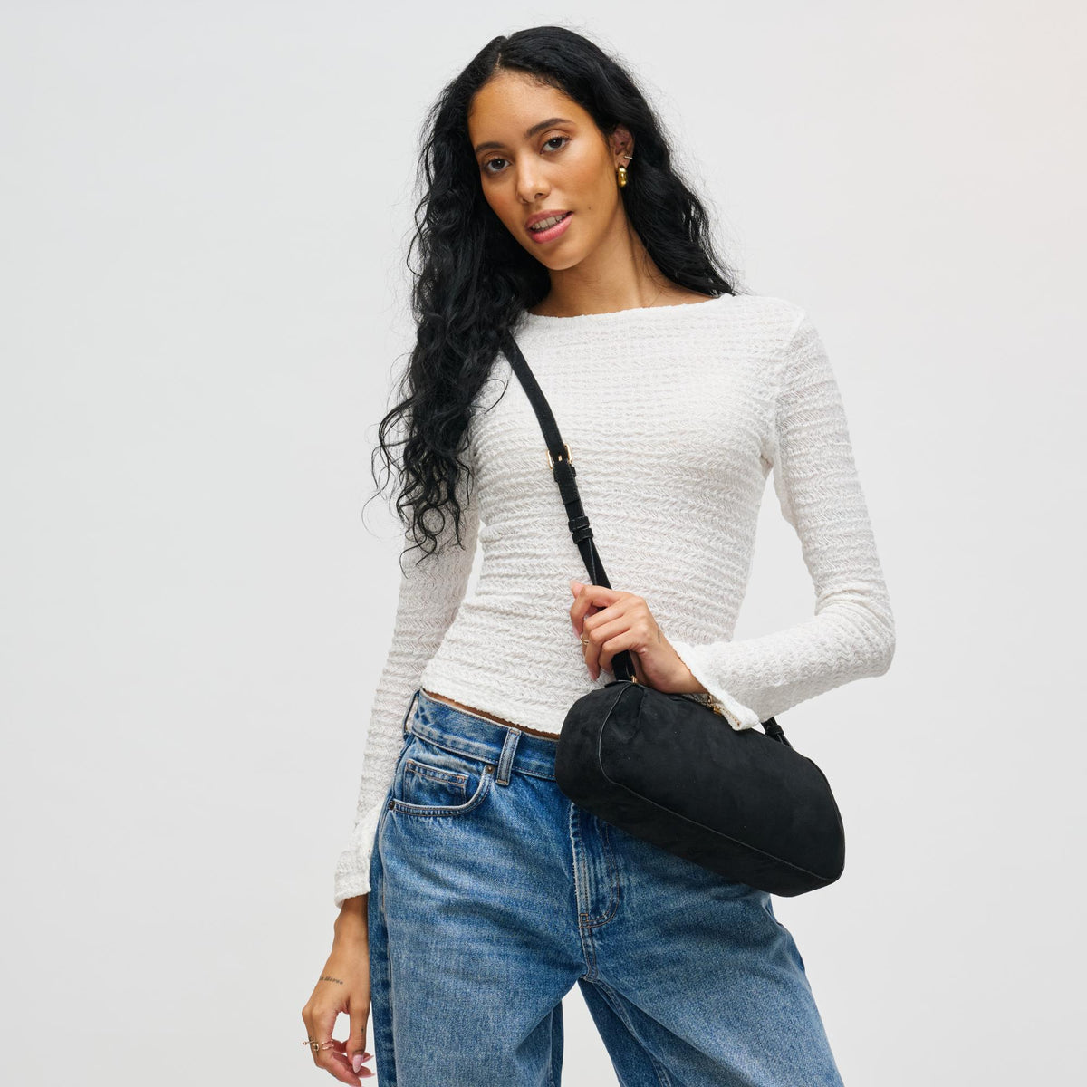 Woman wearing Black Urban Expressions Lizzie Crossbody 840611199065 View 4 | Black