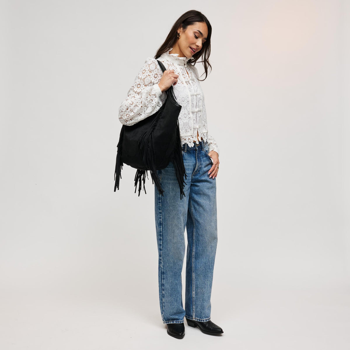 Woman wearing Black Urban Expressions Nyxie Tote 840504211546 View 4 | Black