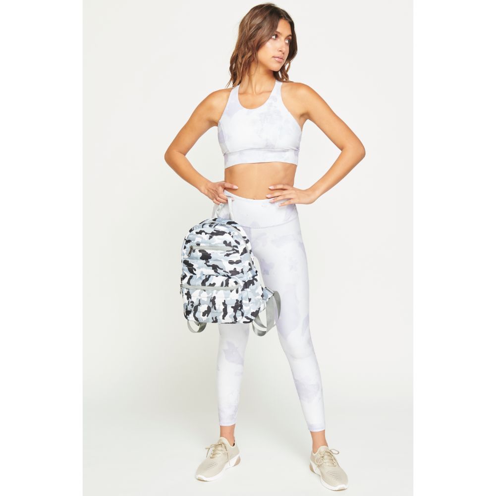 Woman wearing Grey Camo Urban Expressions Aiden Backpack 840611180759 View 4 | Grey Camo