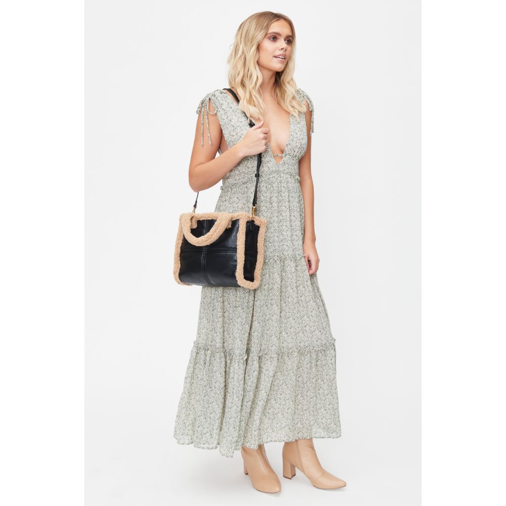 Woman wearing Black Urban Expressions Cheviot Tote 840611101457 View 3 | Black