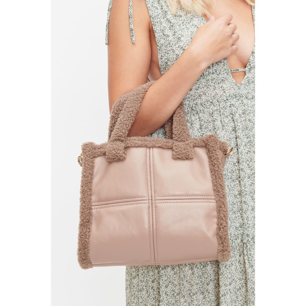 Woman wearing Latte Urban Expressions Cheviot Tote 840611101471 View 1 | Latte