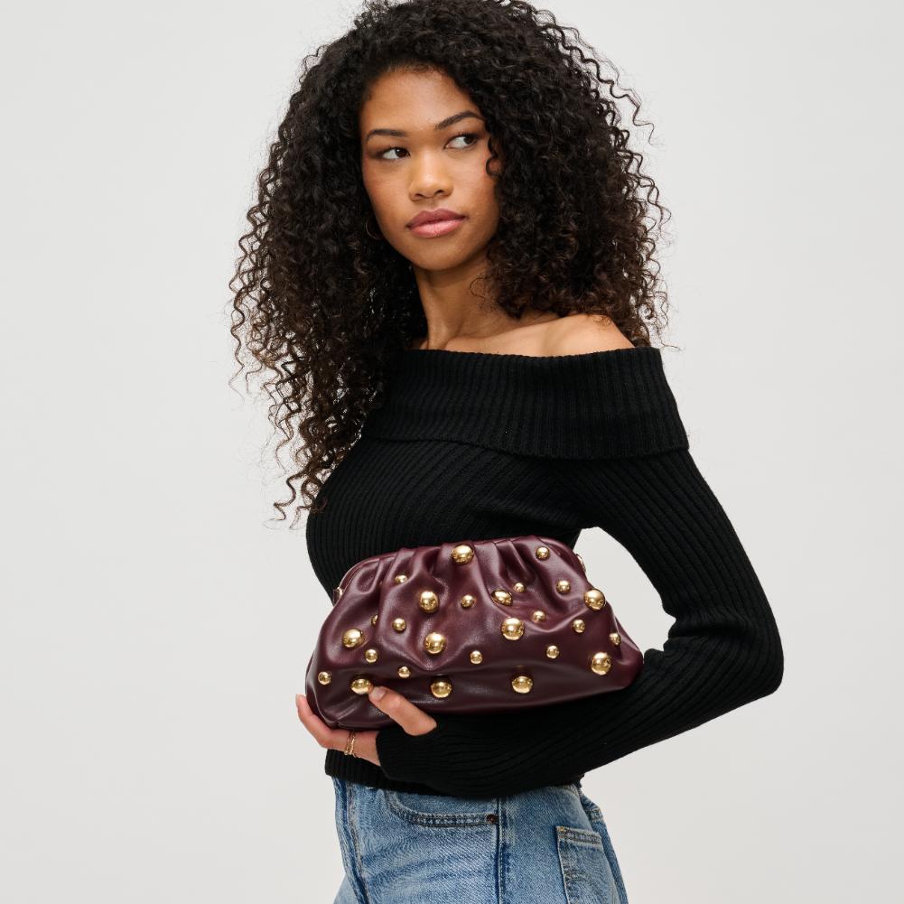 Woman wearing Wine Urban Expressions Carey Clutch 840611193797 View 1 | Wine