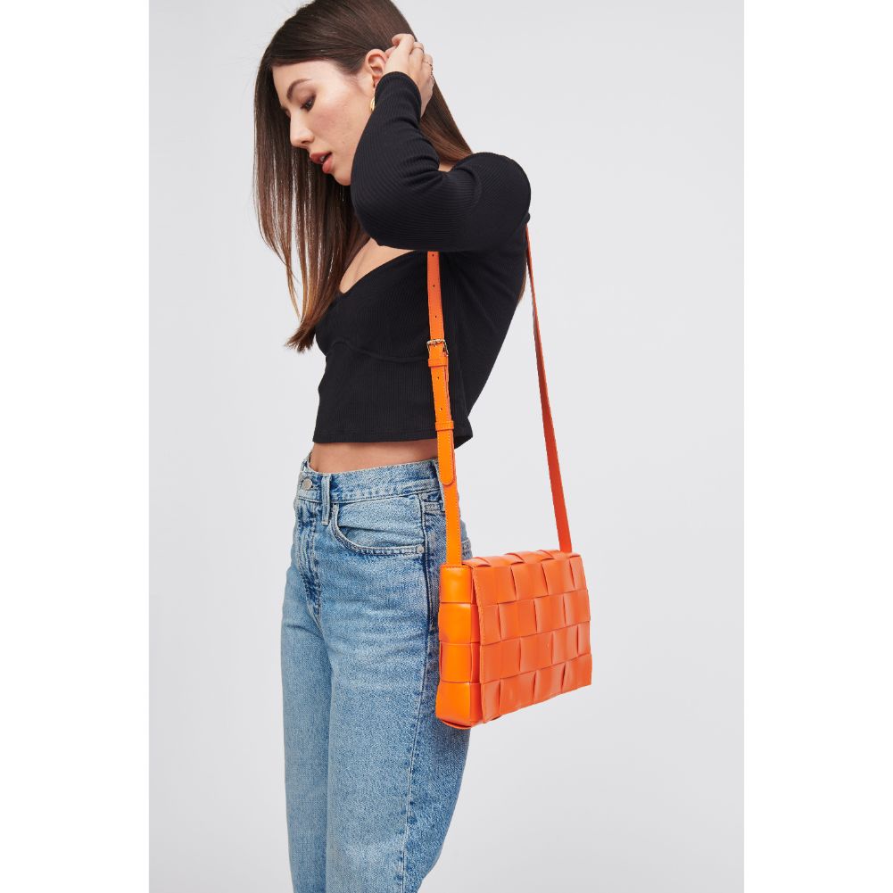 Woman wearing Tangerine Urban Expressions Olga - Woven Crossbody 818209019248 View 4 | Tangerine