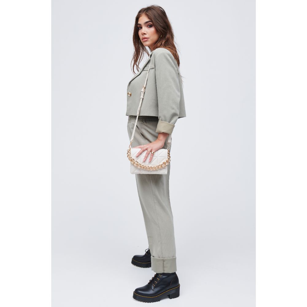 Woman wearing Oatmilk Urban Expressions Alani Crossbody 818209011495 View 3 | Oatmilk