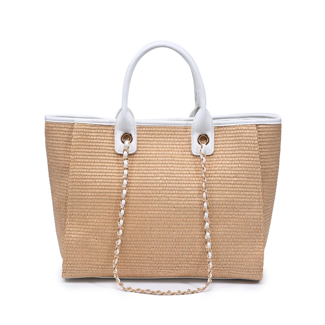 Woman wearing Natural White Urban Expressions Jaxon Tote 840504205033 View 5 | Natural White
