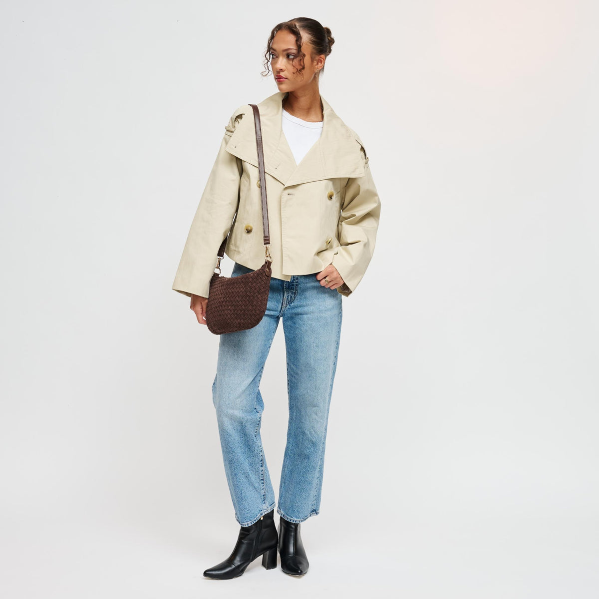 Woman wearing Espresso Urban Expressions Jordan - FS Crossbody 840504211805 View 4 | Espresso