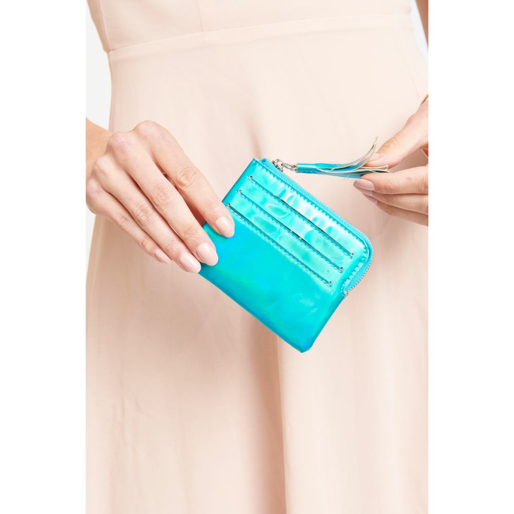 Woman wearing Blue Urban Expressions Flash Card Holder 840611138422 View 3 | Blue