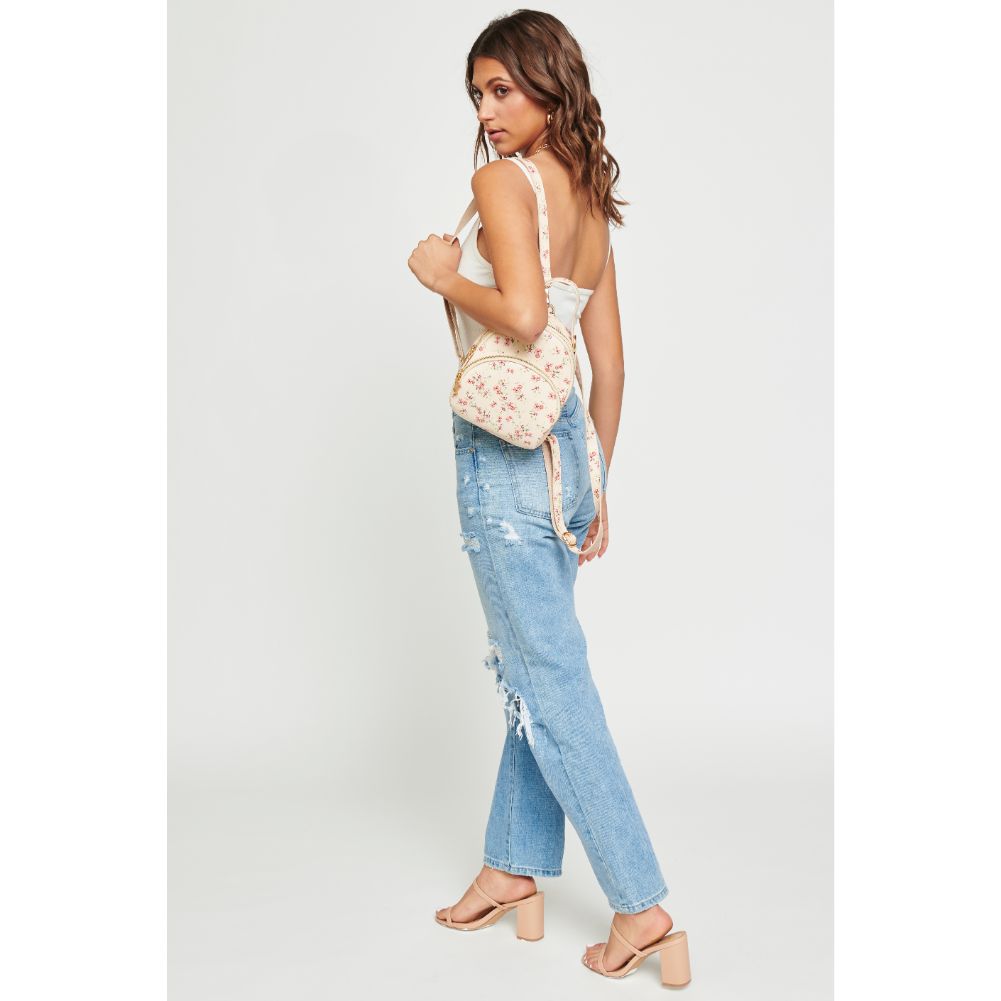 Woman wearing Powder Blue Urban Expressions Nichole Floral Backpack 840611181213 View 3 | Powder Blue