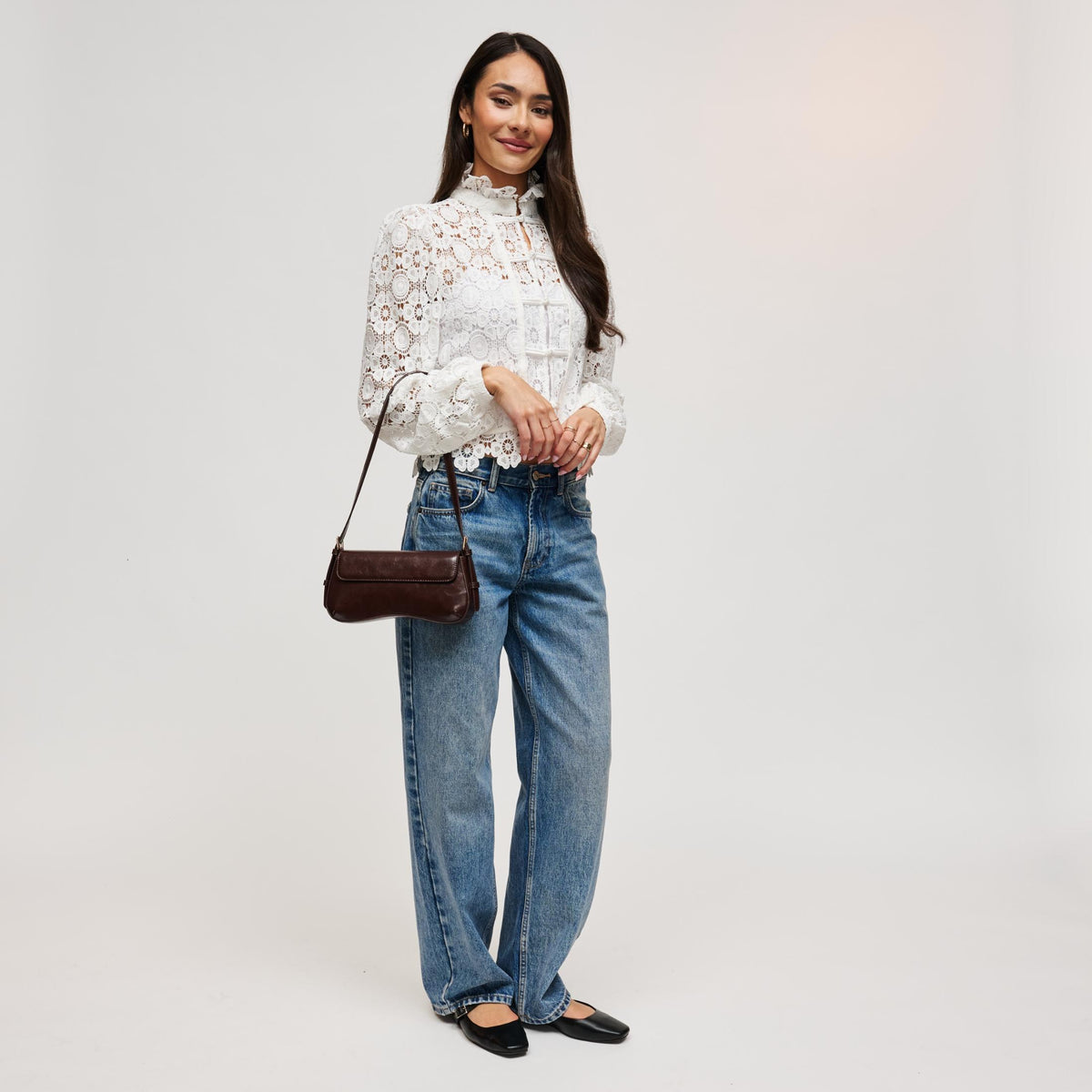 Woman wearing Espresso Urban Expressions Jameson Shoulder Bag 840504212116 View 4 | Espresso