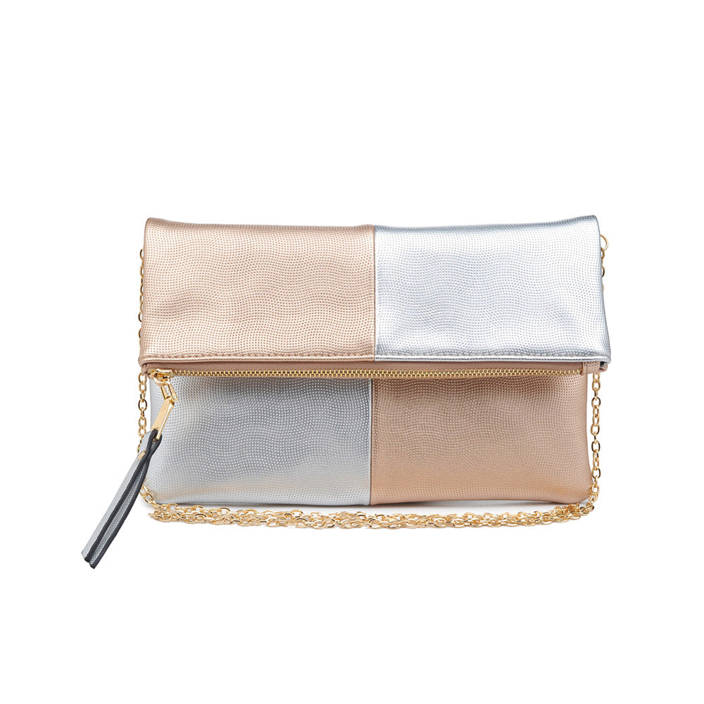 Woman wearing Rose Gold Silver Urban Expressions Soraya Clutch NA-840611146793 View 5 | Rose Gold Silver