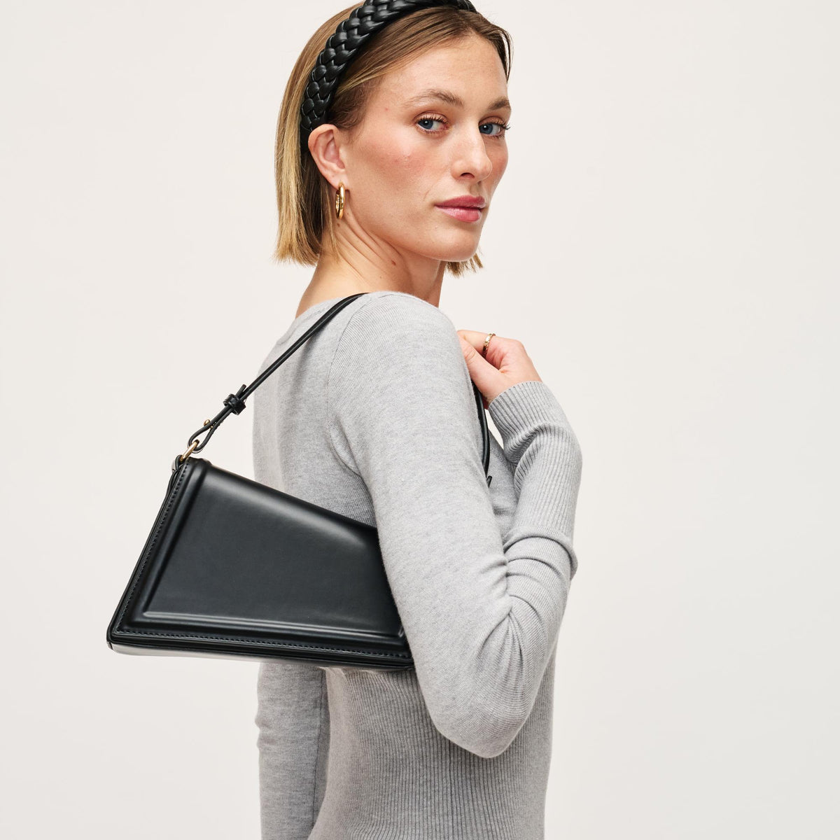 Woman wearing Black Urban Expressions Sleek Contour Crossbody 840611144904 View 2 | Black