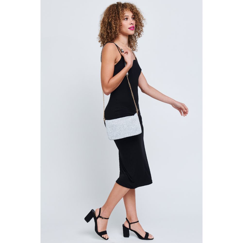 Woman wearing Black White Urban Expressions Jones Crossbody 840611180315 View 4 | Black White