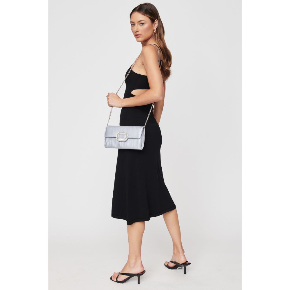 Woman wearing Silver Urban Expressions Skye Clutch 840611104298 View 2 | Silver