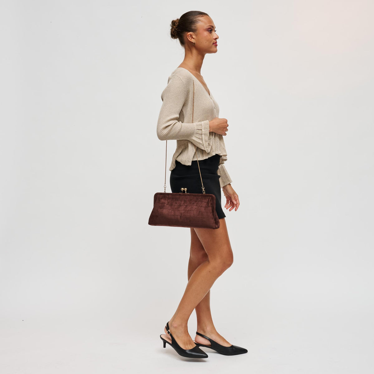 Woman wearing Chocolate Urban Expressions Kristin - SU Clutch 840504212499 View 4 | Chocolate