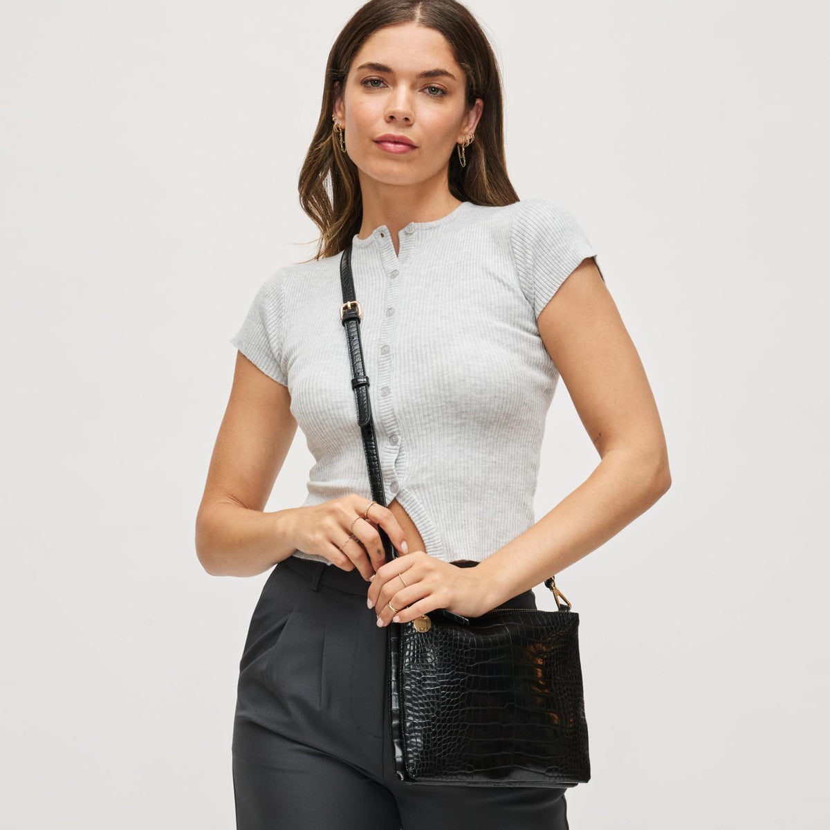 Woman wearing Black Urban Expressions Judy Crossbody 840611199584 View 2 | Black