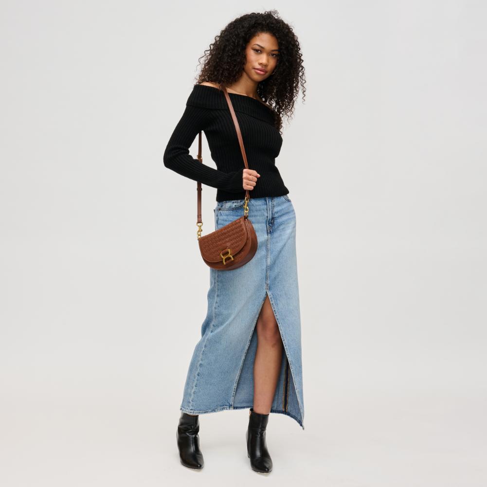Woman wearing Chocolate Urban Expressions Alise Crossbody 840611194039 View 3 | Chocolate