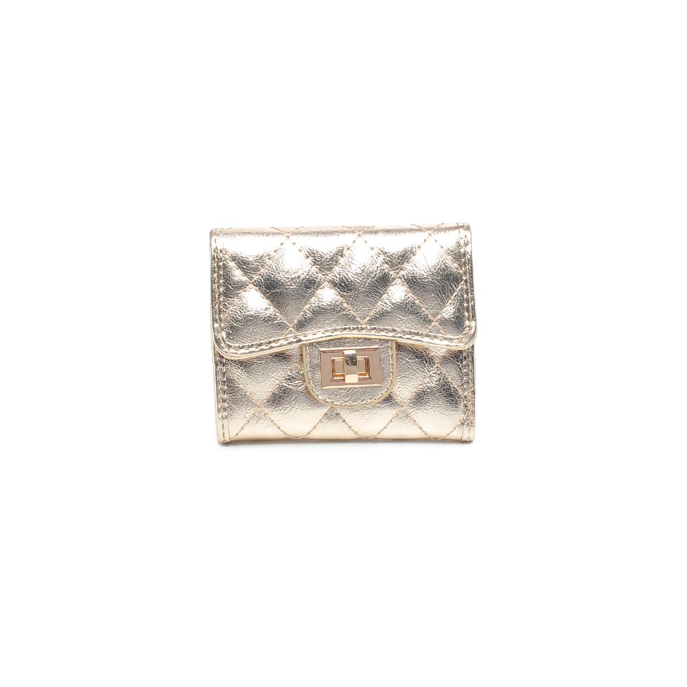 Woman wearing Gold Urban Expressions Shantel - Quilted Wallet 840611104779 View 5 | Gold