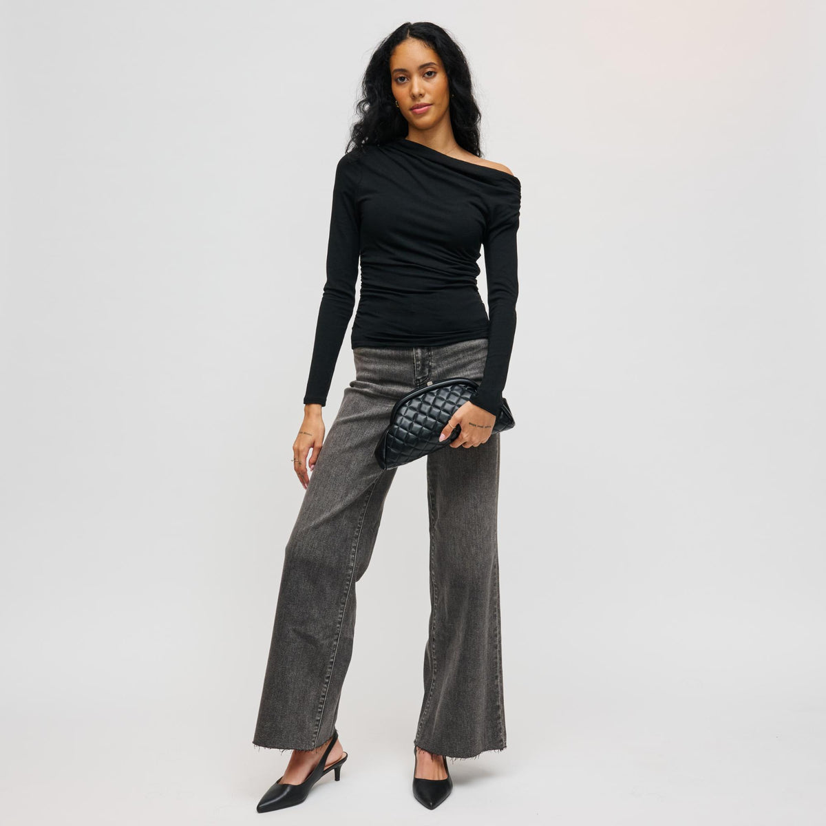 Woman wearing Black Urban Expressions Ava - Quilted Clutch 840504200663 View 2 | Black