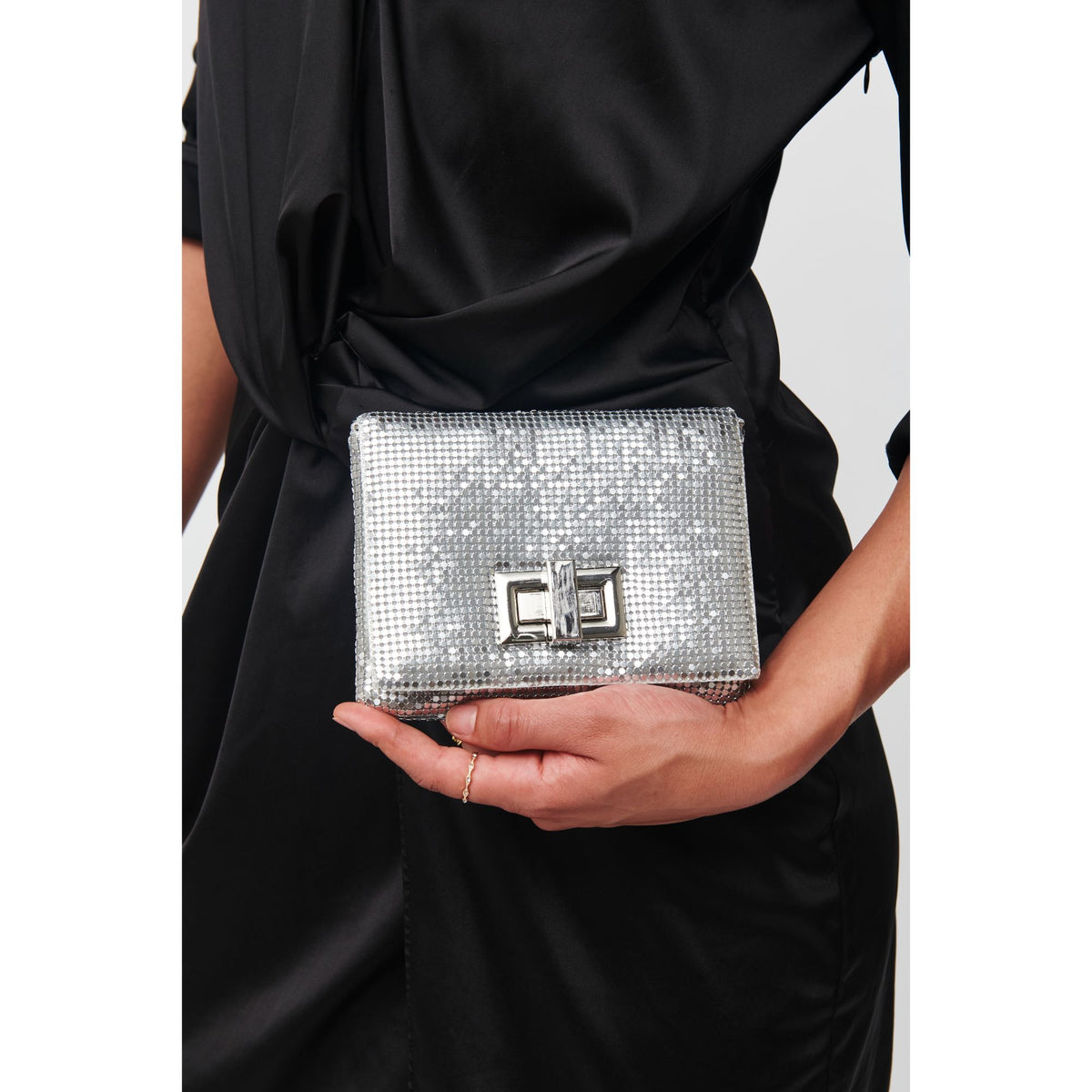 Woman wearing Silver Urban Expressions Brandy Evening Bag 818209012423 View 2 | Silver