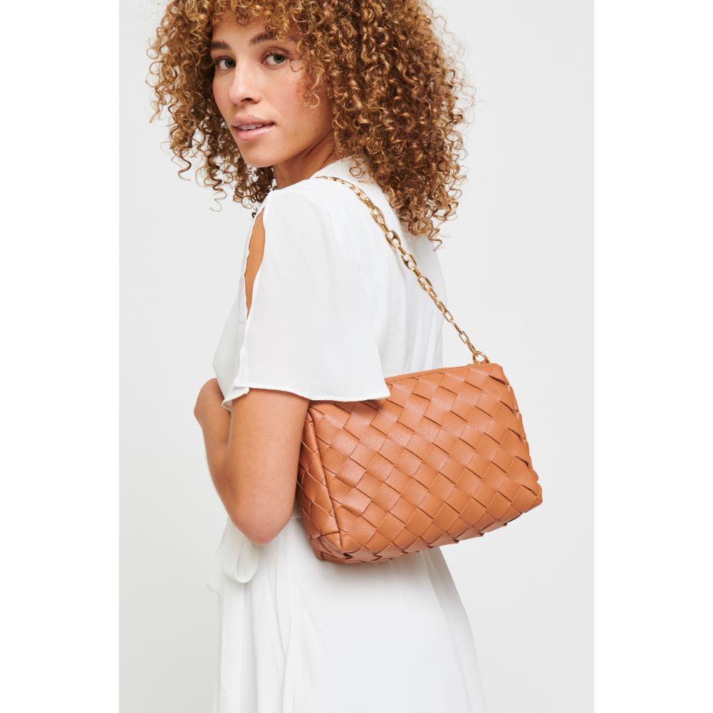 Woman wearing Tan Urban Expressions Elara Crossbody 840611179609 View 3 | Tan