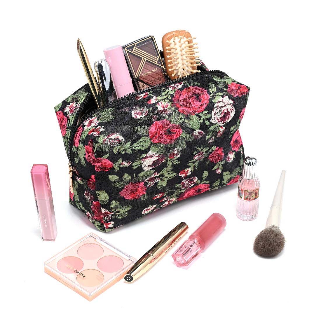 Woman wearing Black Urban Essentials Petal Play Cosmetic & Travel Organizer Pouch 840504207457 View 1 | Black